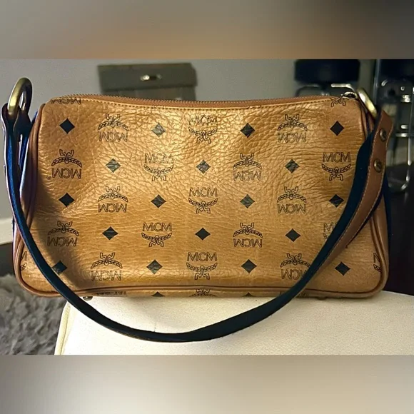 MCM Cognac Visetos Pocket Satchel Brown Handbags and Purses Leather Shoulder Bag